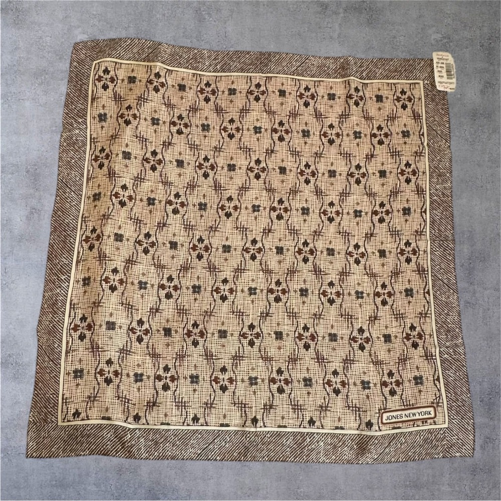 Jones‎ New York Scarf Womens NOS Brown NEW Vintage Geometric Floral Square